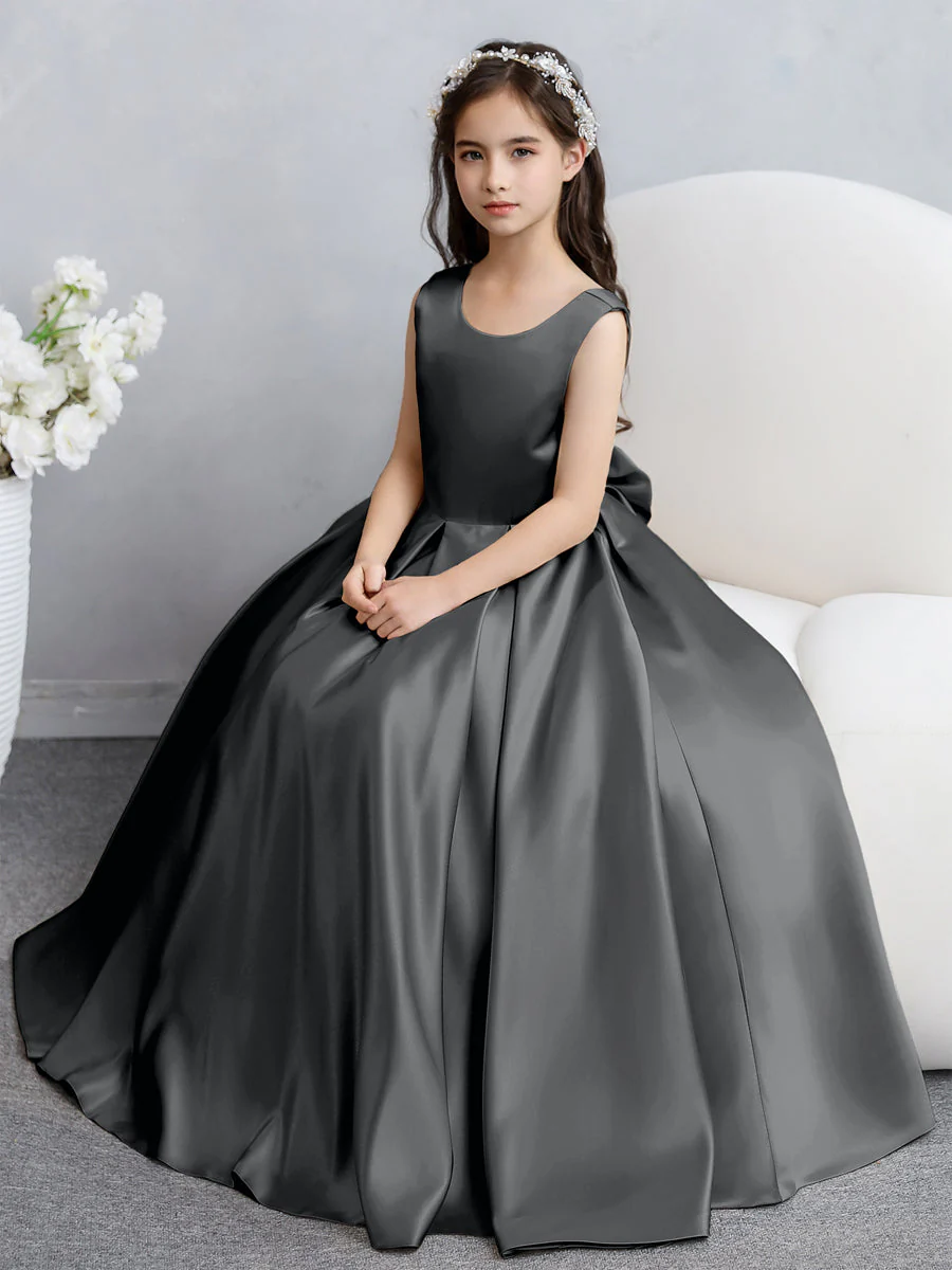 Crew Neck Satin Flower Girl Dresses with Bowknot - Image 74