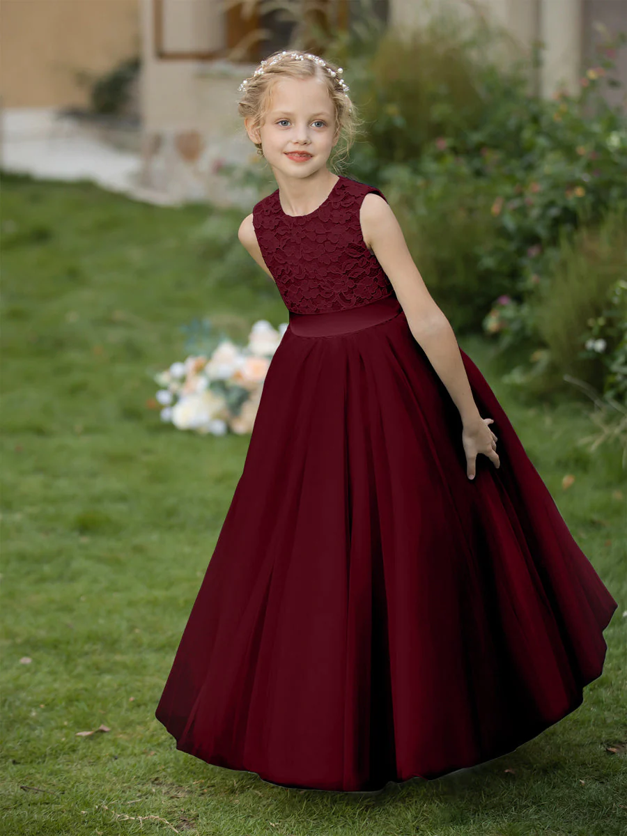 Crew Neck Tulle Flower Girl Dresses with Applique & Sash - Image 14
