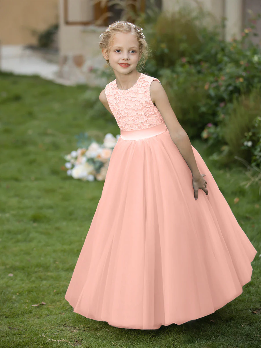 Crew Neck Tulle Flower Girl Dresses with Applique & Sash - Image 27