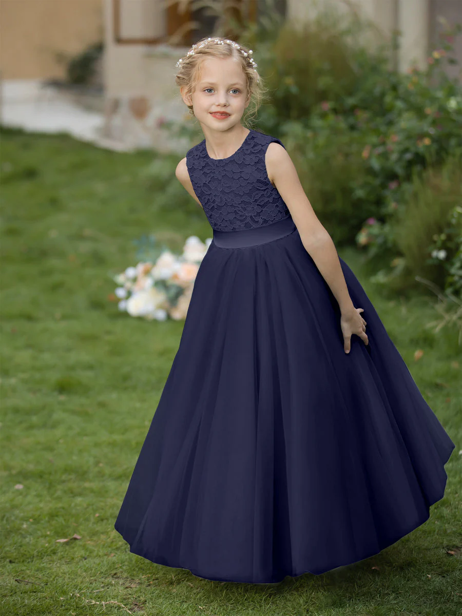 Crew Neck Tulle Flower Girl Dresses with Applique & Sash - Image 59