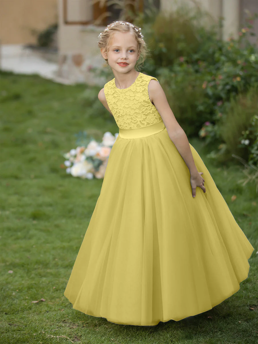 Crew Neck Tulle Flower Girl Dresses with Applique & Sash - Image 71