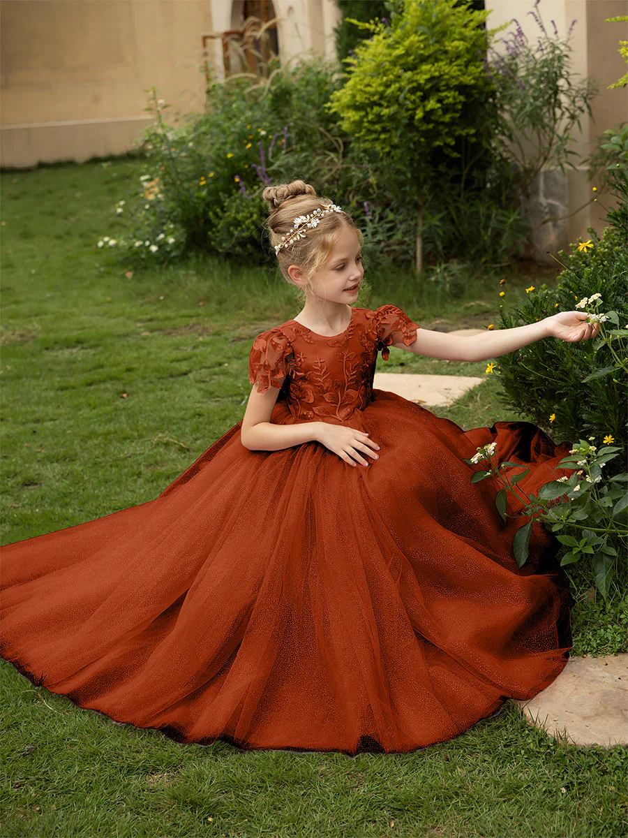 Crew Neck Tulle Flower Girl Dresses with Applique & Satin Bowknot - Image 12