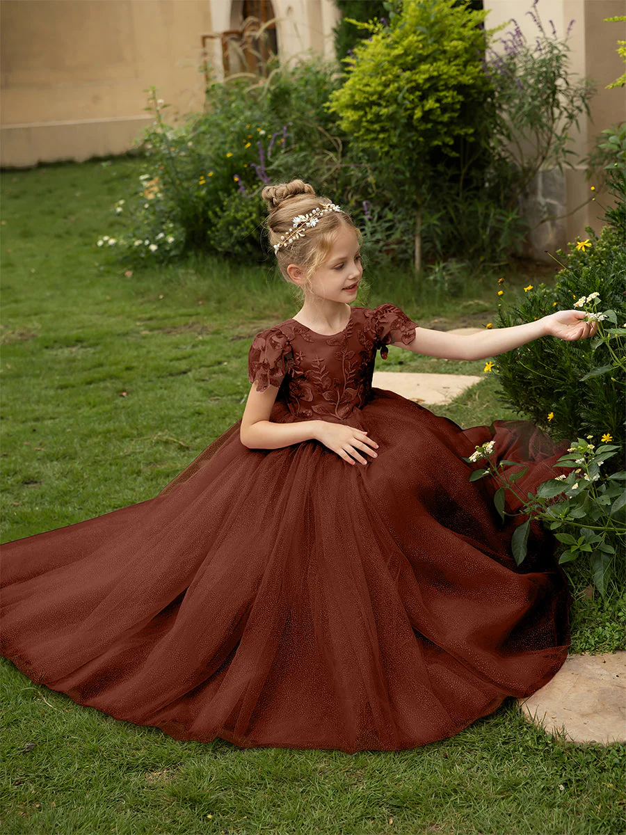 Crew Neck Tulle Flower Girl Dresses with Applique & Satin Bowknot - Image 16
