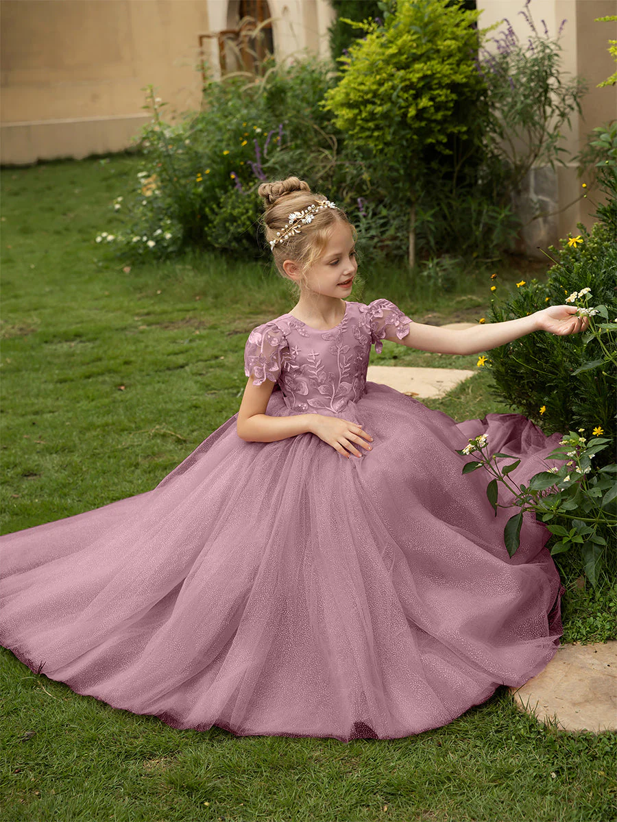 Crew Neck Tulle Flower Girl Dresses with Applique & Satin Bowknot - Image 33