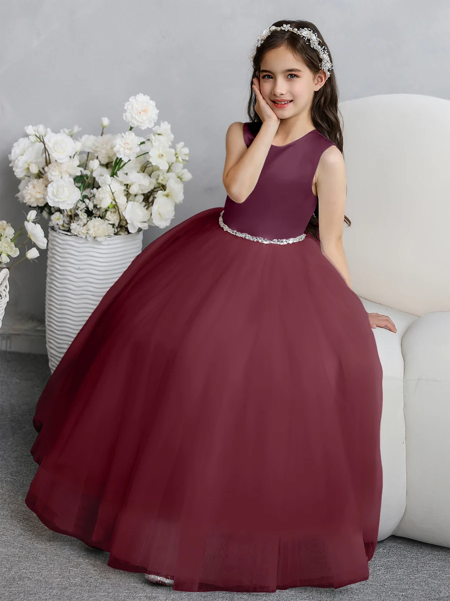 Crew Neck Tulle Flower Girl Dresses with Bowknot & Beading Waist - Image 11