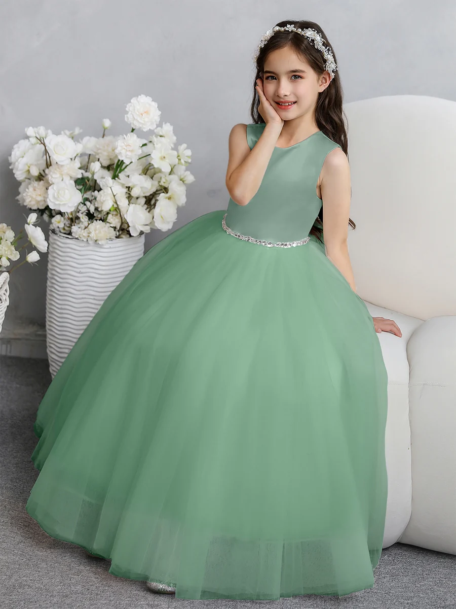 Crew Neck Tulle Flower Girl Dresses with Bowknot & Beading Waist - Image 24