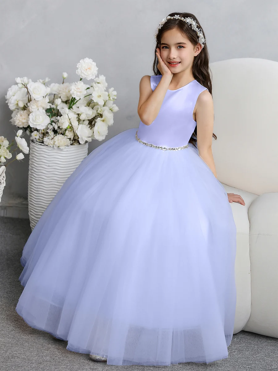 Crew Neck Tulle Flower Girl Dresses with Bowknot & Beading Waist - Image 32