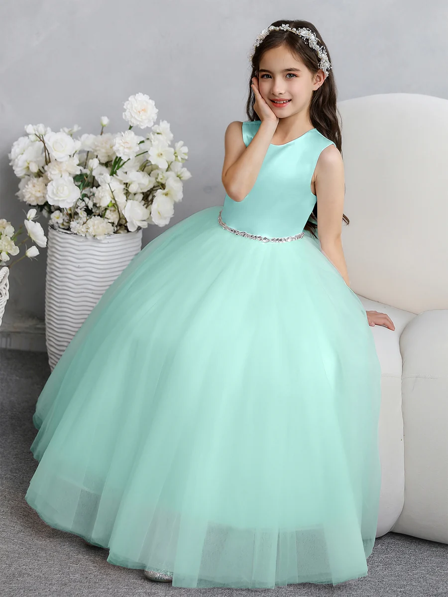 Crew Neck Tulle Flower Girl Dresses with Bowknot & Beading Waist - Image 39