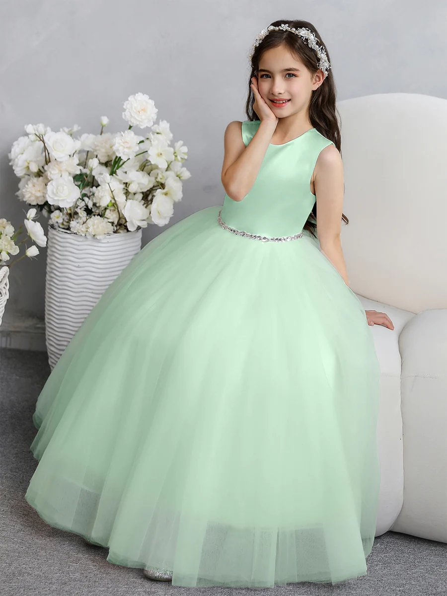 Crew Neck Tulle Flower Girl Dresses with Bowknot & Beading Waist - Image 42