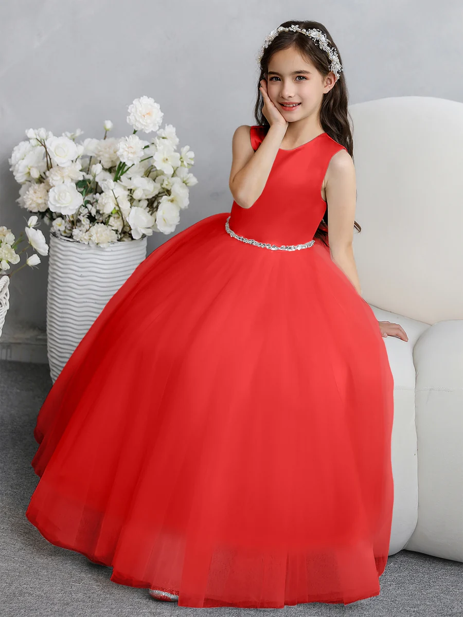 Crew Neck Tulle Flower Girl Dresses with Bowknot & Beading Waist - Image 57