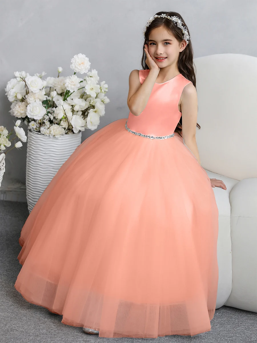 Crew Neck Tulle Flower Girl Dresses with Bowknot & Beading Waist - Image 61