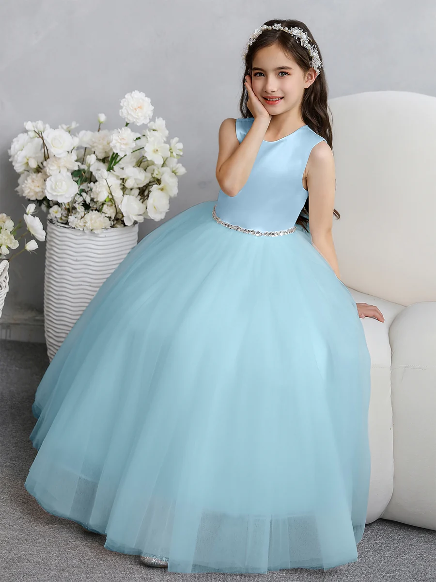 Crew Neck Tulle Flower Girl Dresses with Bowknot & Beading Waist - Image 64