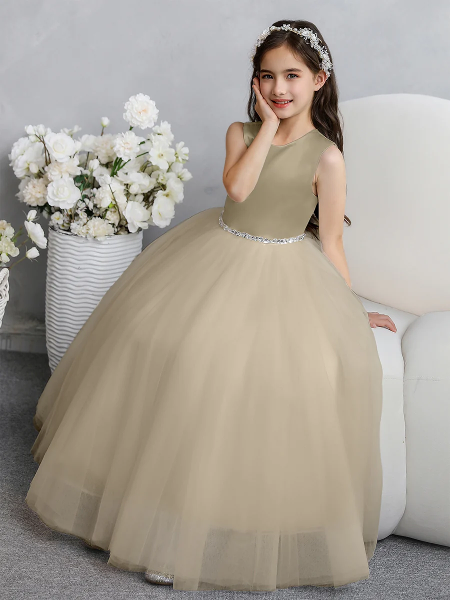 Crew Neck Tulle Flower Girl Dresses with Bowknot & Beading Waist - Image 68