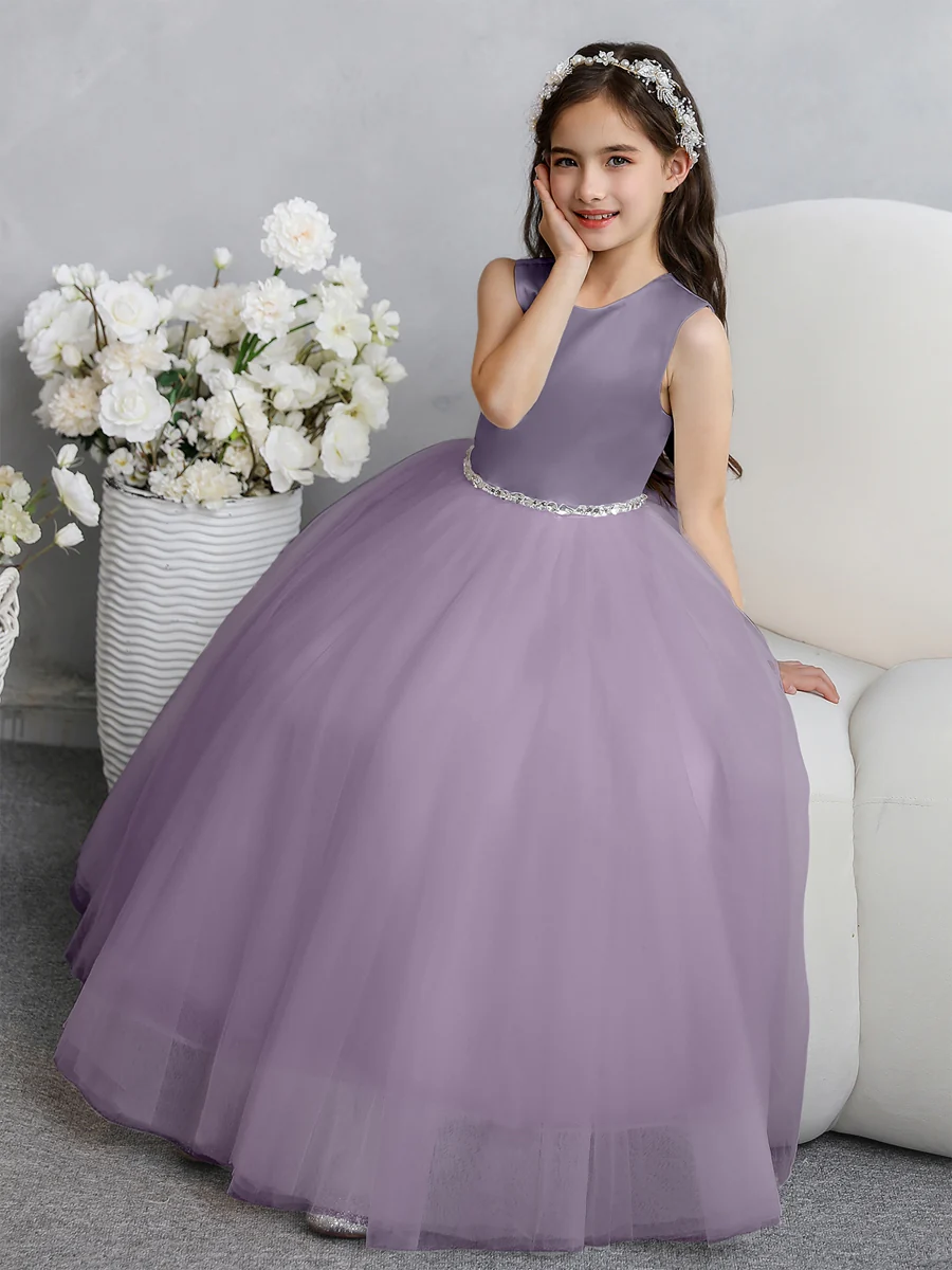 Crew Neck Tulle Flower Girl Dresses with Bowknot & Beading Waist - Image 71