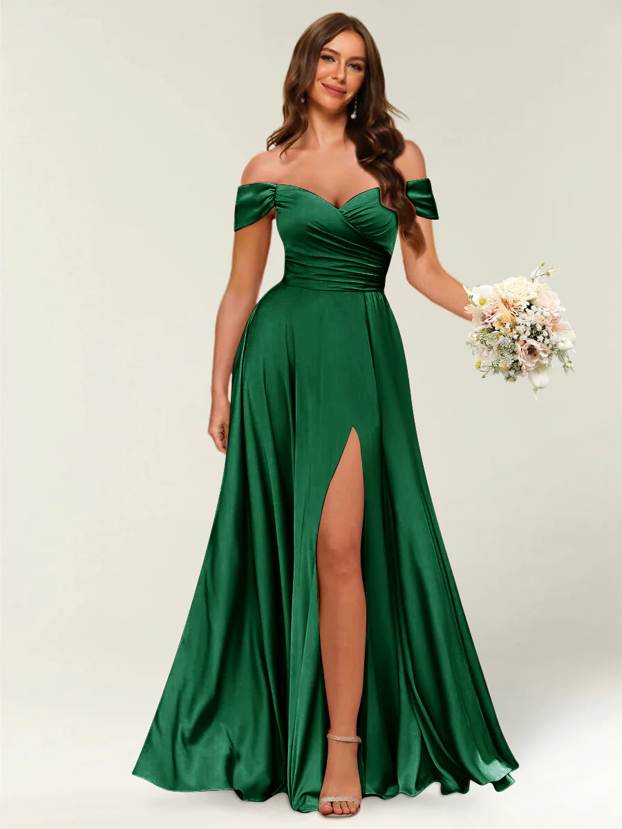 Floor-Length Off-the-Shoulder Long Formal Dresses with Split Side & Ruched - Image 17