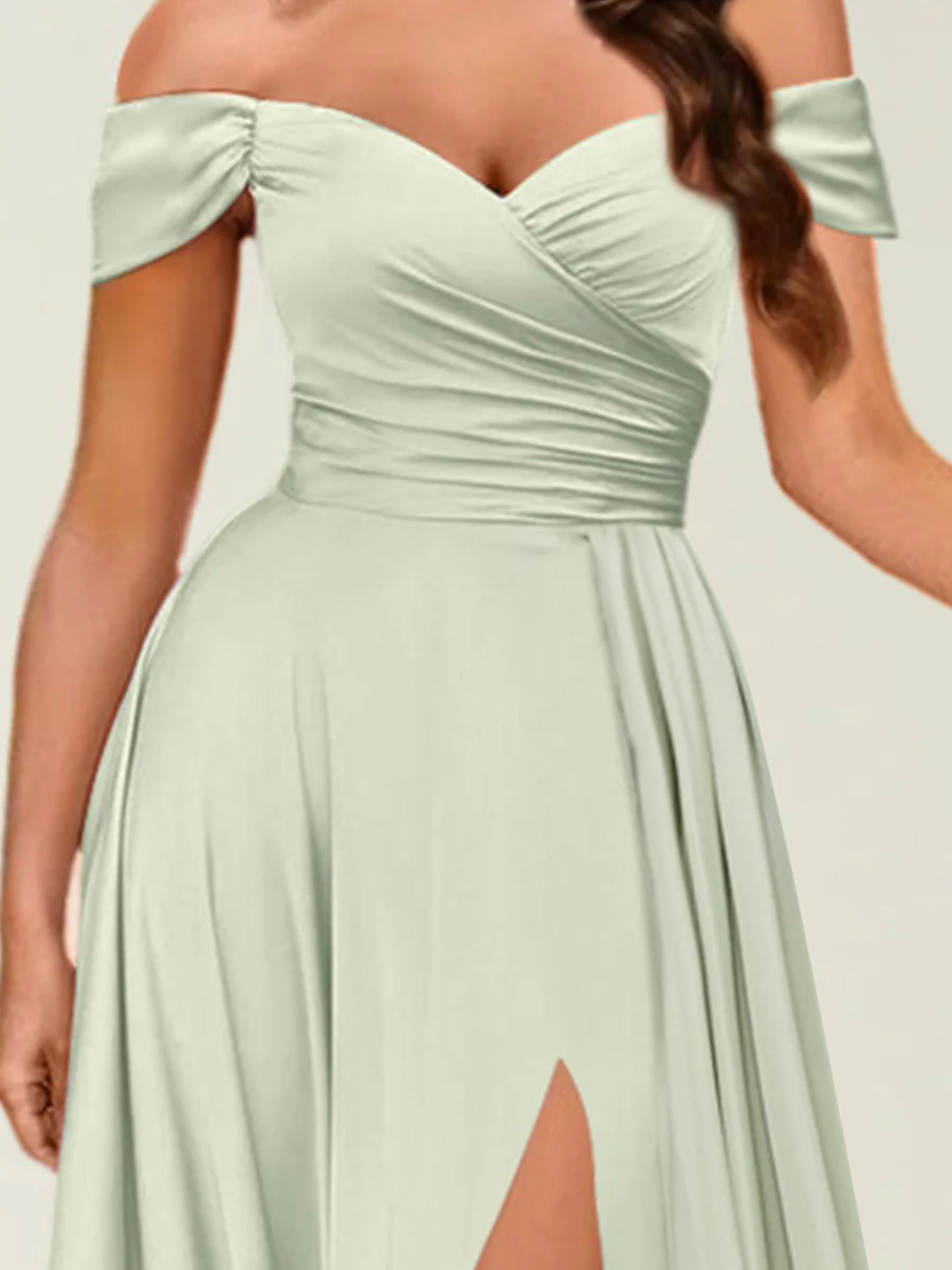 Floor-Length Off-the-Shoulder Long Formal Dresses with Split Side & Ruched - Image 3
