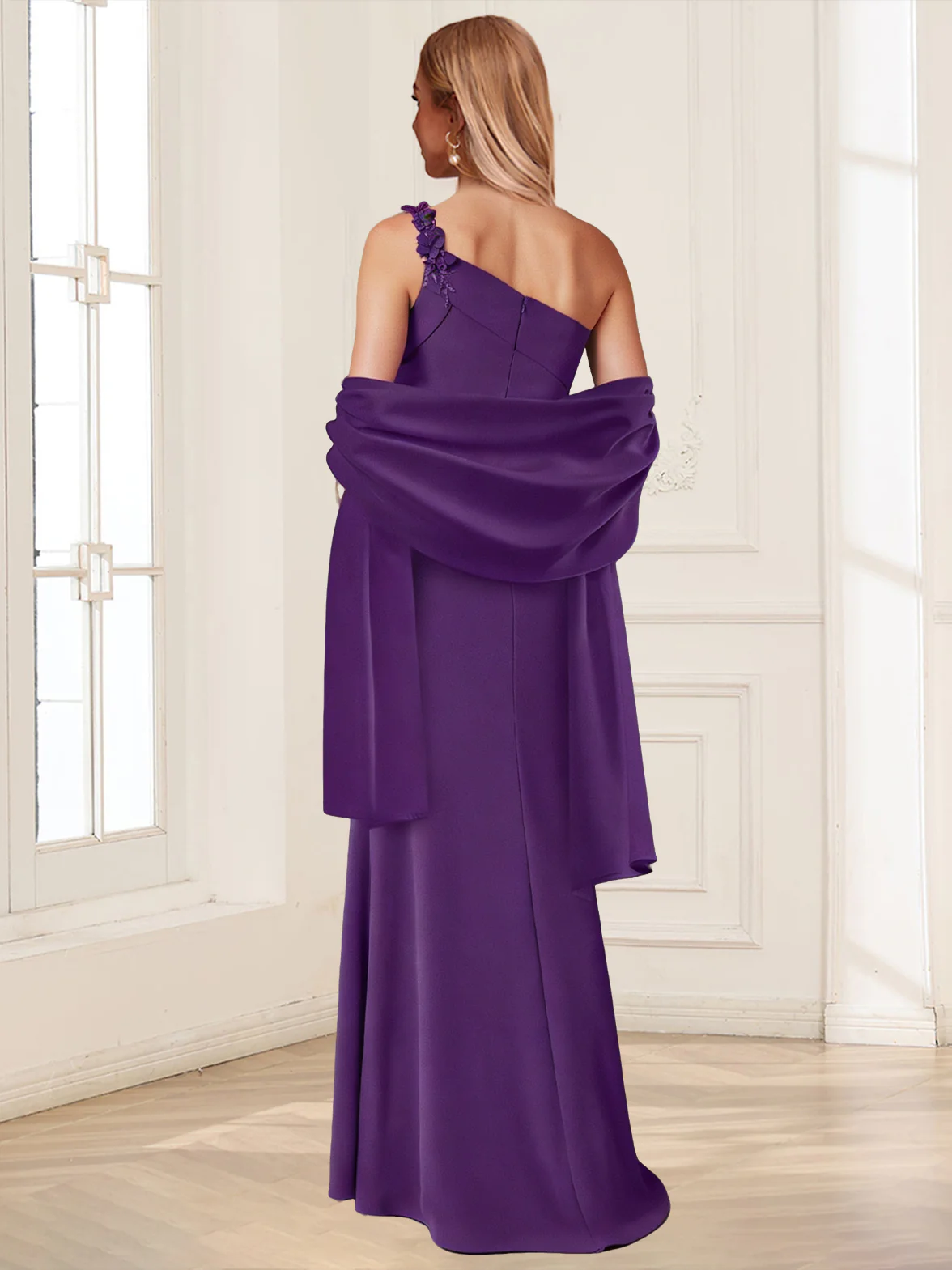 Floral Sheath/Column One-Shoulder Sleeveless Mother of the Bride Dresses With Shawl - Image 2