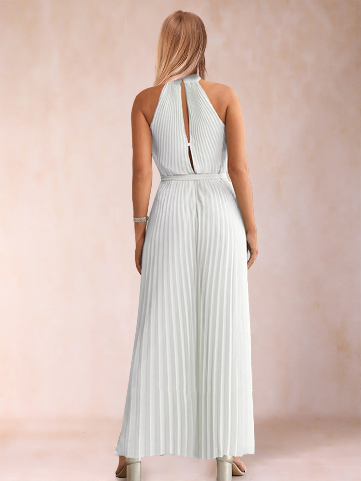 Halter Sleeveless Ankle-Length Mother of the Bride Pantsuits with Sash - Image 2