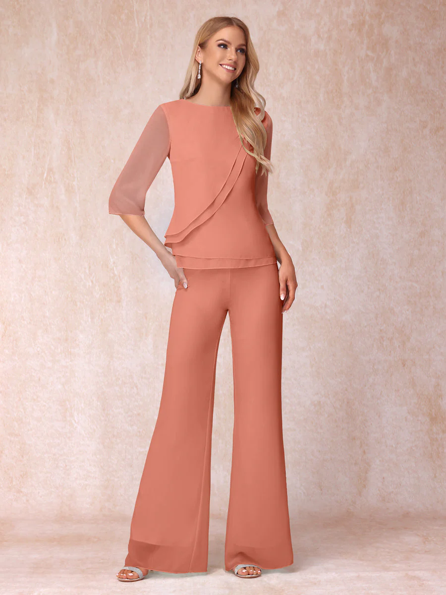 High Neck 3/4 Sleeves Formal Jumpsuits for Women with Ruffles - Image 15