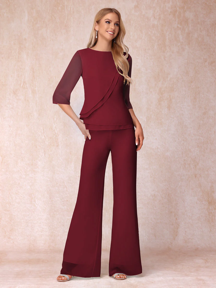 High Neck 3/4 Sleeves Formal Jumpsuits for Women with Ruffles - Image 37