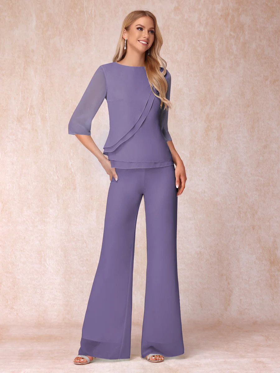 High Neck 3/4 Sleeves Formal Jumpsuits for Women with Ruffles - Image 41