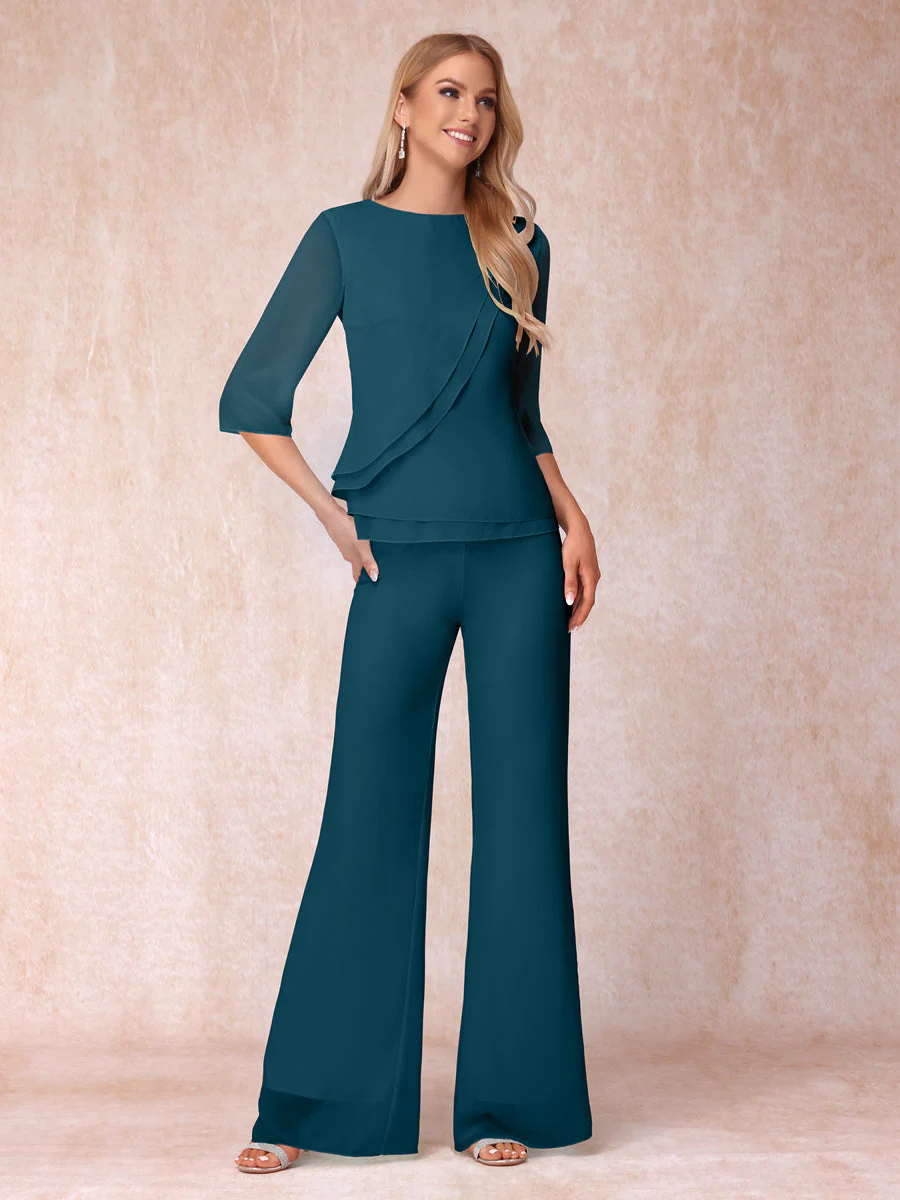 High Neck 3/4 Sleeves Formal Jumpsuits for Women with Ruffles - Image 57