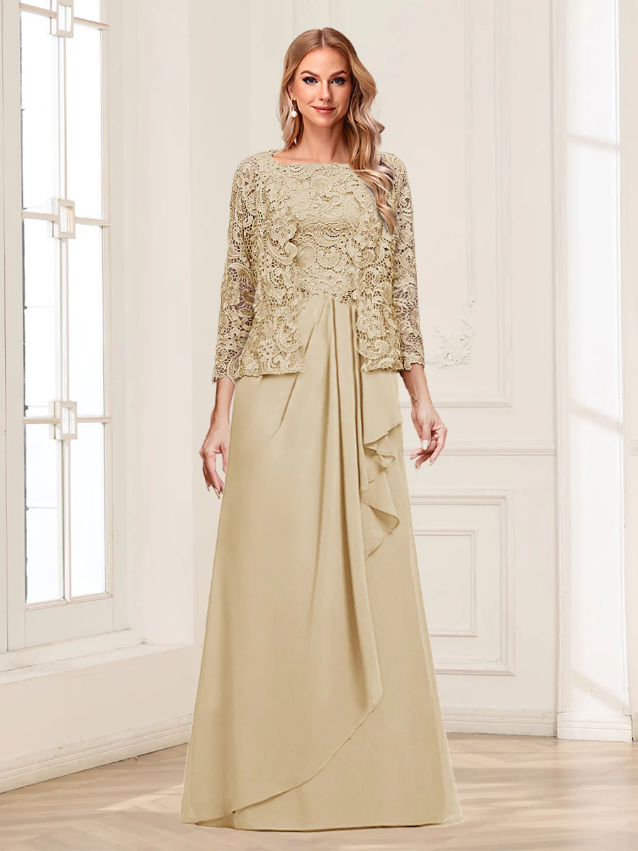 Lace Chiffon Square Neck 3/4 Sleeves 2 Pieces Mother of the Bride Dresses with Appliques & Jacket - Image 10