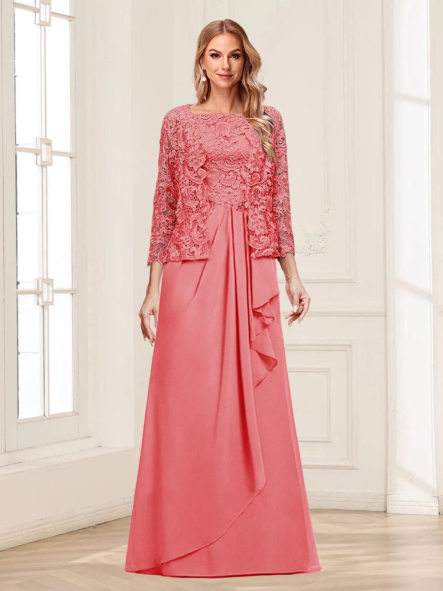 Lace Chiffon Square Neck 3/4 Sleeves 2 Pieces Mother of the Bride Dresses with Appliques & Jacket - Image 11