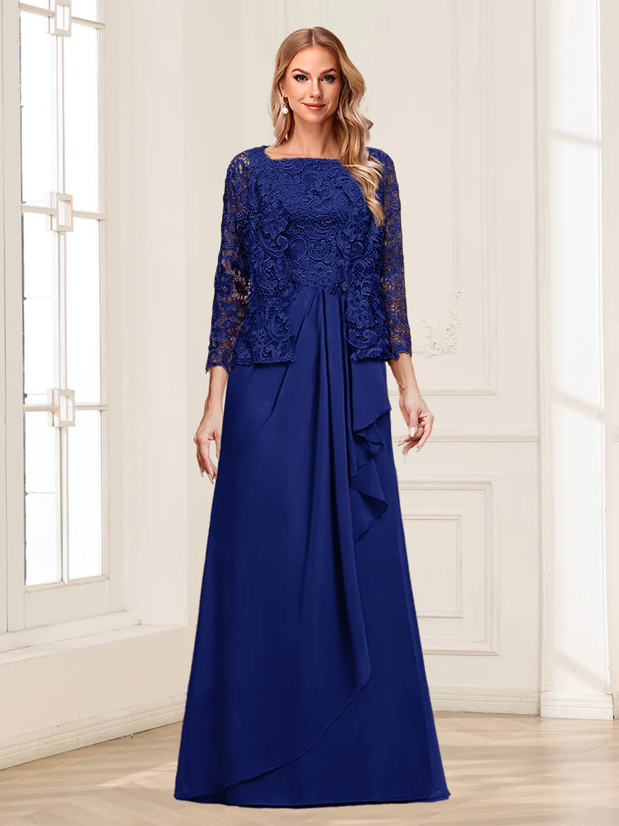 Lace Chiffon Square Neck 3/4 Sleeves 2 Pieces Mother of the Bride Dresses with Appliques & Jacket - Image 13