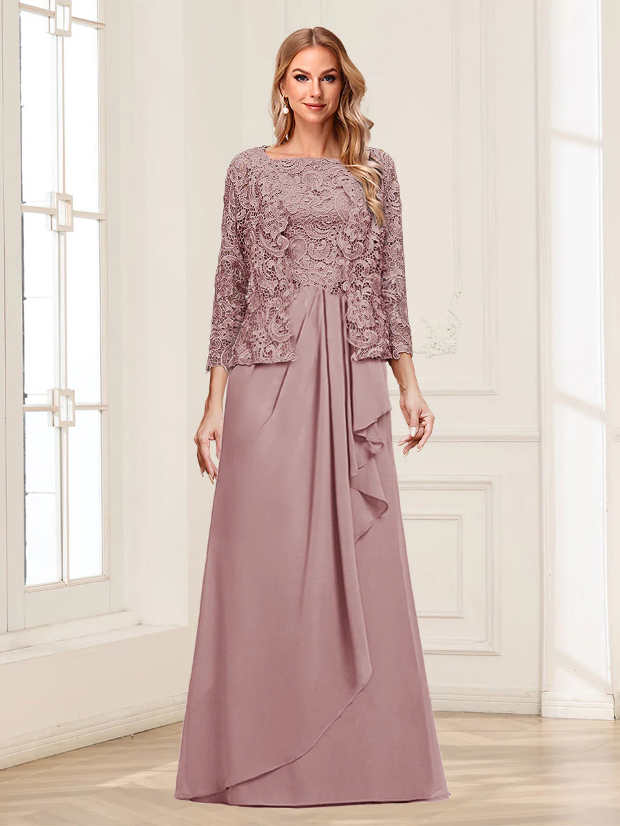 Lace Chiffon Square Neck 3/4 Sleeves 2 Pieces Mother of the Bride Dresses with Appliques & Jacket - Image 14