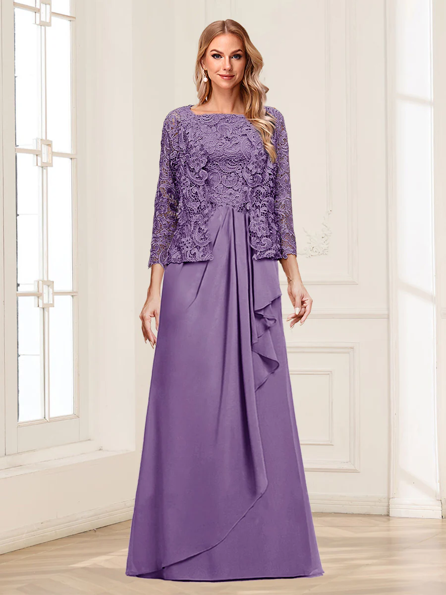 Lace Chiffon Square Neck 3/4 Sleeves 2 Pieces Mother of the Bride Dresses with Appliques & Jacket - Image 15