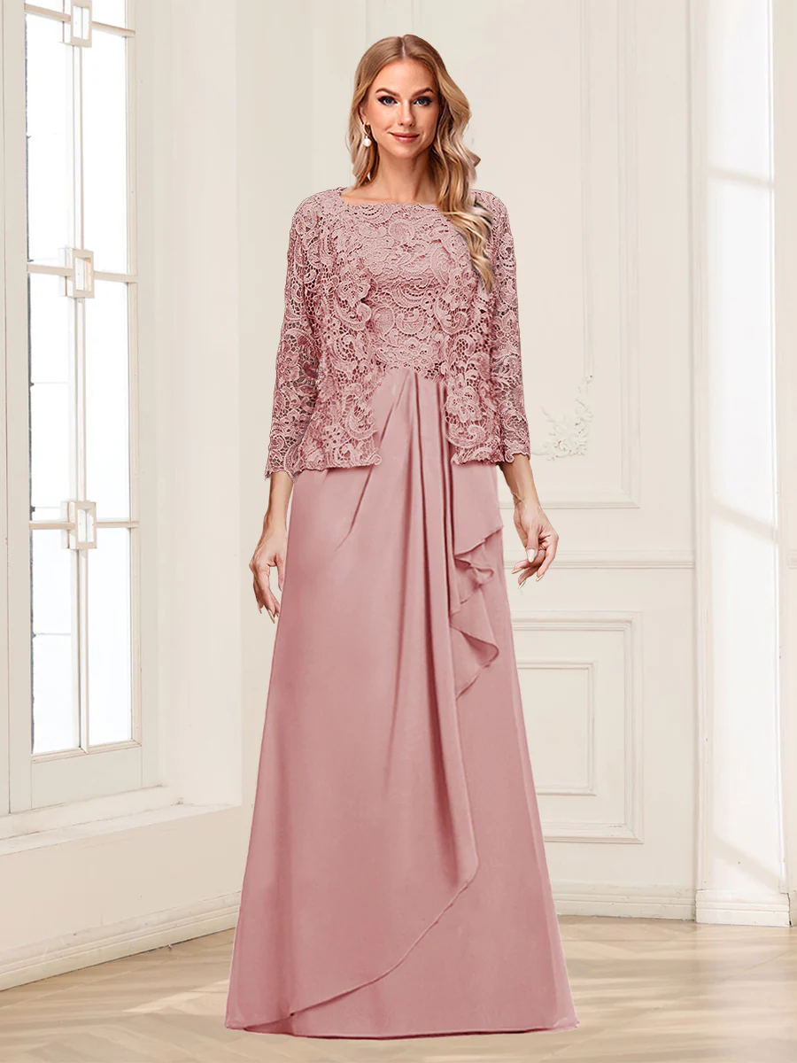 Lace Chiffon Square Neck 3/4 Sleeves 2 Pieces Mother of the Bride Dresses with Appliques & Jacket - Image 16