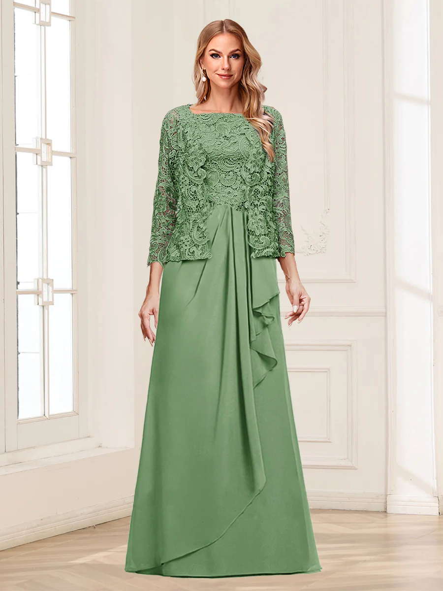 Lace Chiffon Square Neck 3/4 Sleeves 2 Pieces Mother of the Bride Dresses with Appliques & Jacket - Image 17