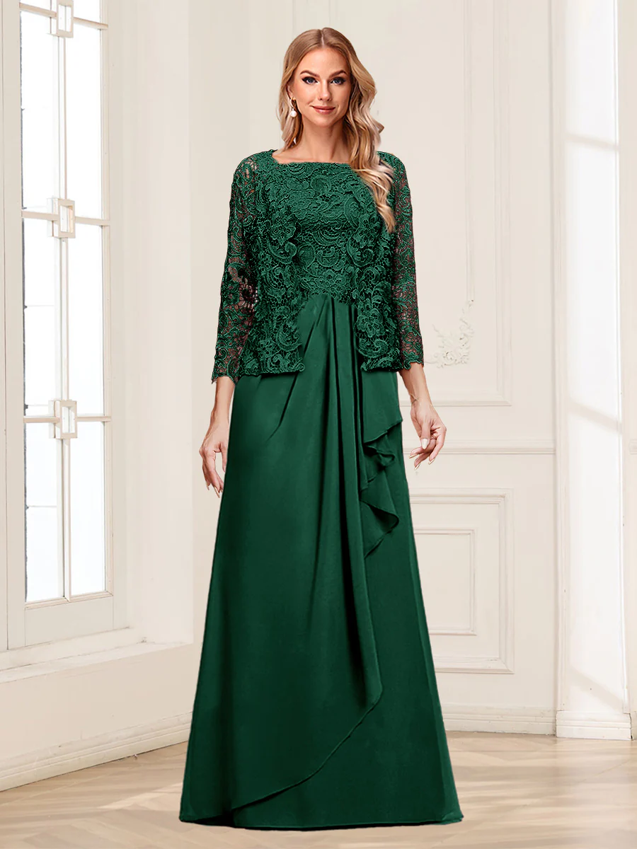 Lace Chiffon Square Neck 3/4 Sleeves 2 Pieces Mother of the Bride Dresses with Appliques & Jacket - Image 18