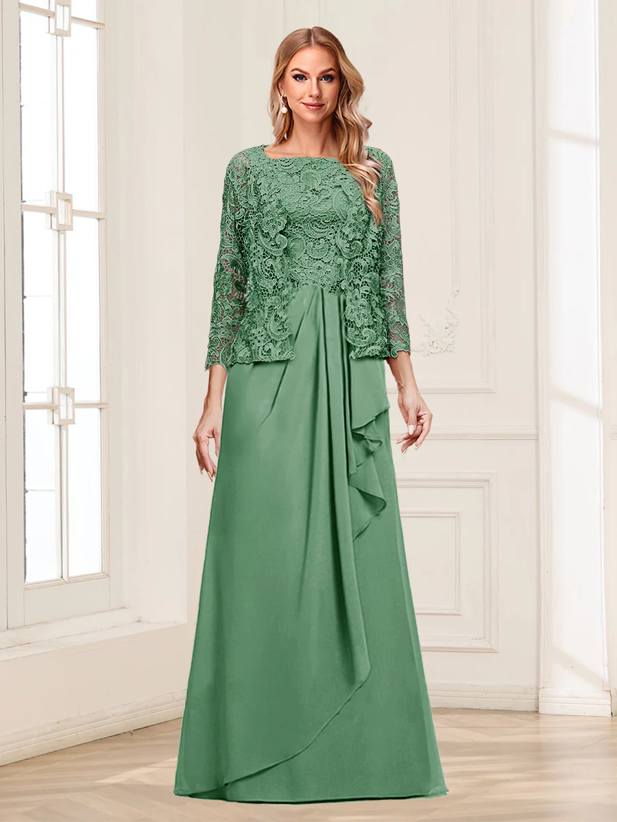 Lace Chiffon Square Neck 3/4 Sleeves 2 Pieces Mother of the Bride Dresses with Appliques & Jacket - Image 19