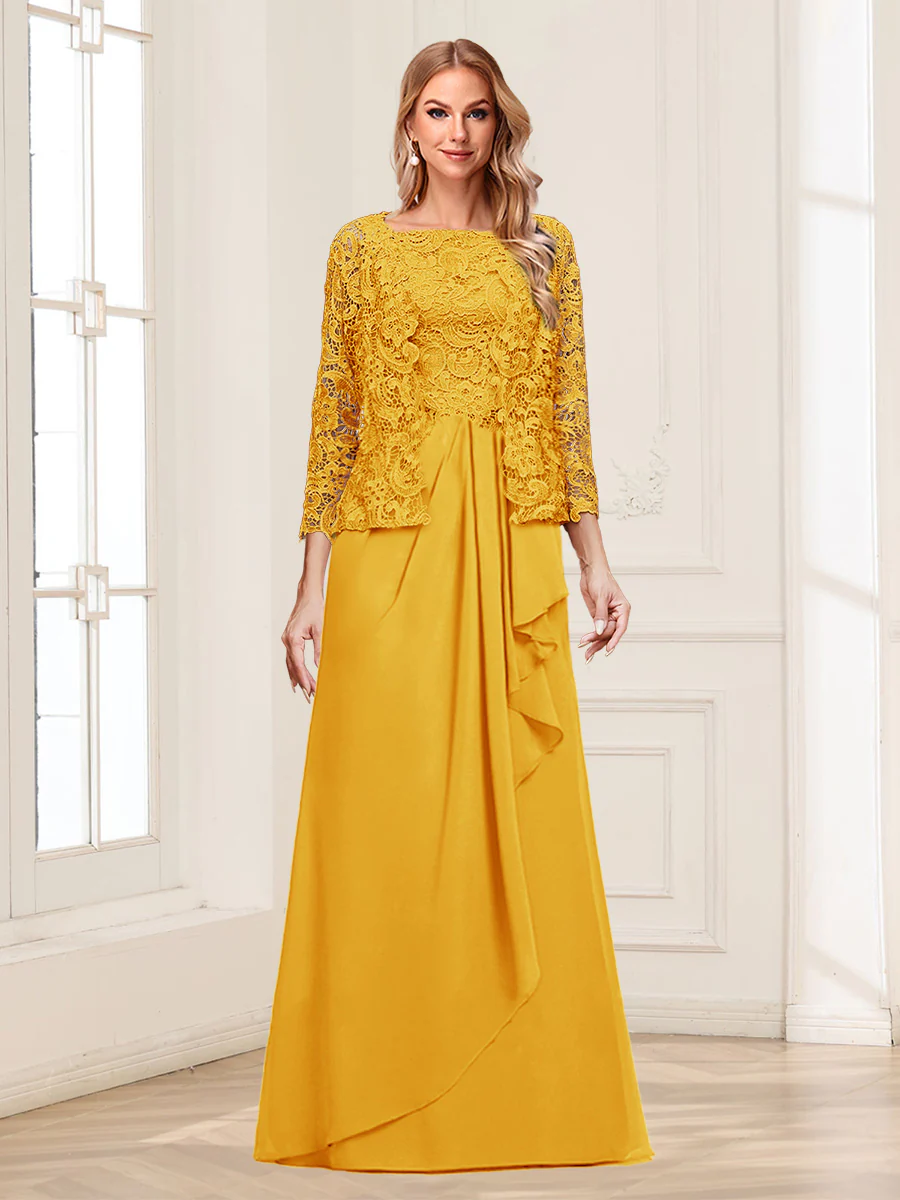 Lace Chiffon Square Neck 3/4 Sleeves 2 Pieces Mother of the Bride Dresses with Appliques & Jacket - Image 22