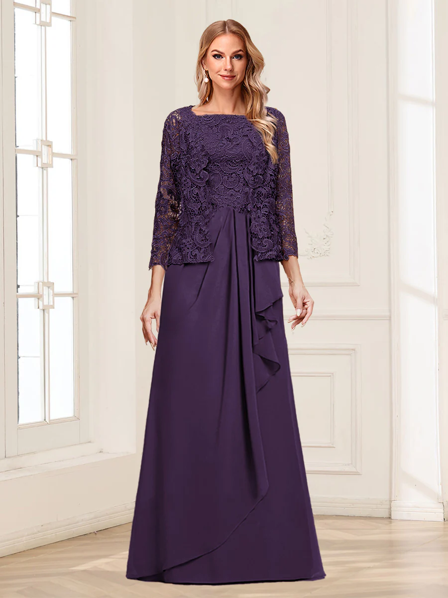 Lace Chiffon Square Neck 3/4 Sleeves 2 Pieces Mother of the Bride Dresses with Appliques & Jacket - Image 23