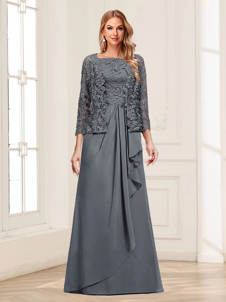 Lace Chiffon Square Neck 3/4 Sleeves 2 Pieces Mother of the Bride Dresses with Appliques & Jacket - Image 24