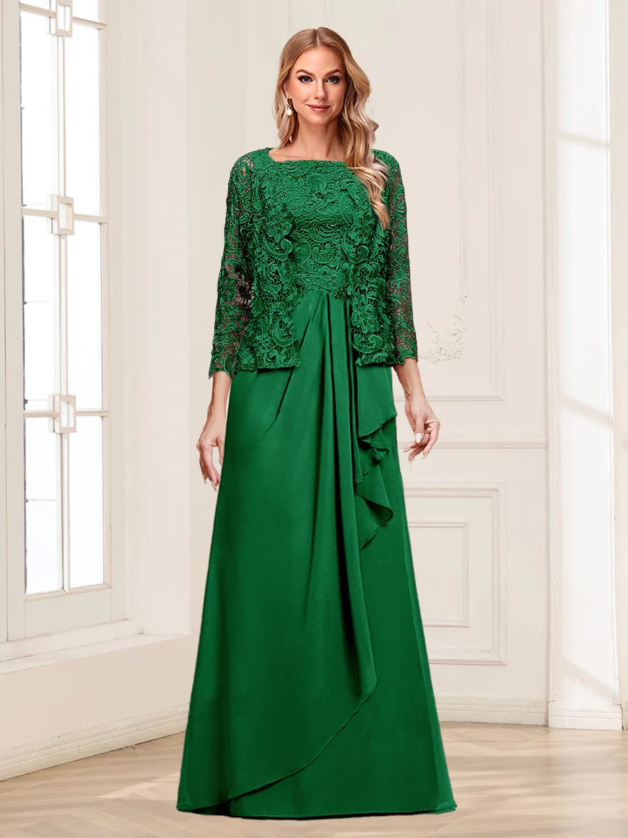 Lace Chiffon Square Neck 3/4 Sleeves 2 Pieces Mother of the Bride Dresses with Appliques & Jacket - Image 25