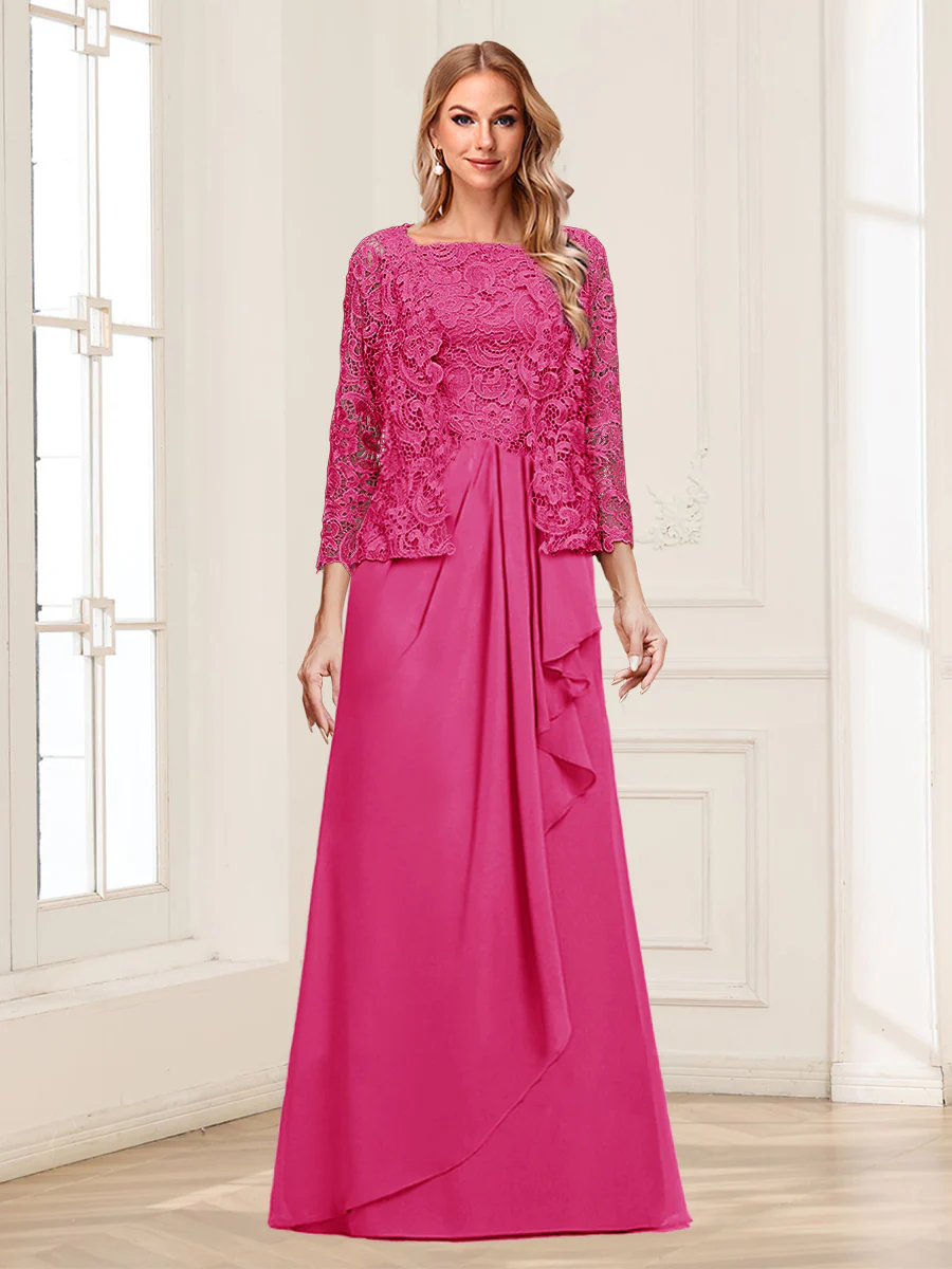 Lace Chiffon Square Neck 3/4 Sleeves 2 Pieces Mother of the Bride Dresses with Appliques & Jacket - Image 26