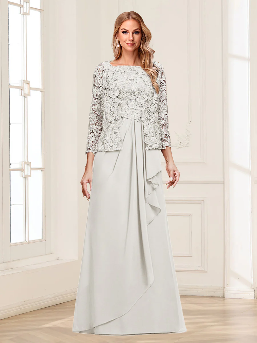 Lace Chiffon Square Neck 3/4 Sleeves 2 Pieces Mother of the Bride Dresses with Appliques & Jacket - Image 27