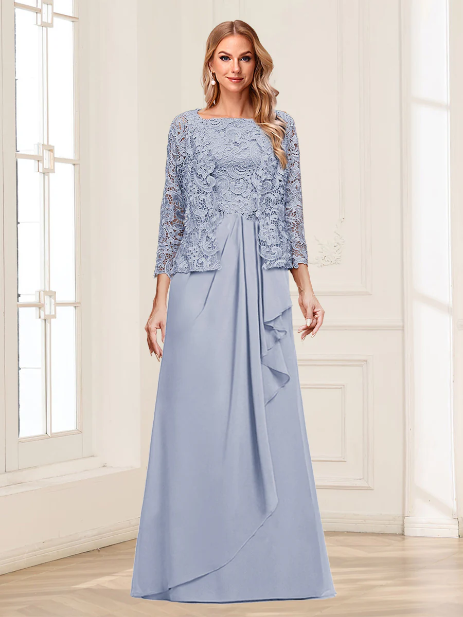 Lace Chiffon Square Neck 3/4 Sleeves 2 Pieces Mother of the Bride Dresses with Appliques & Jacket - Image 28