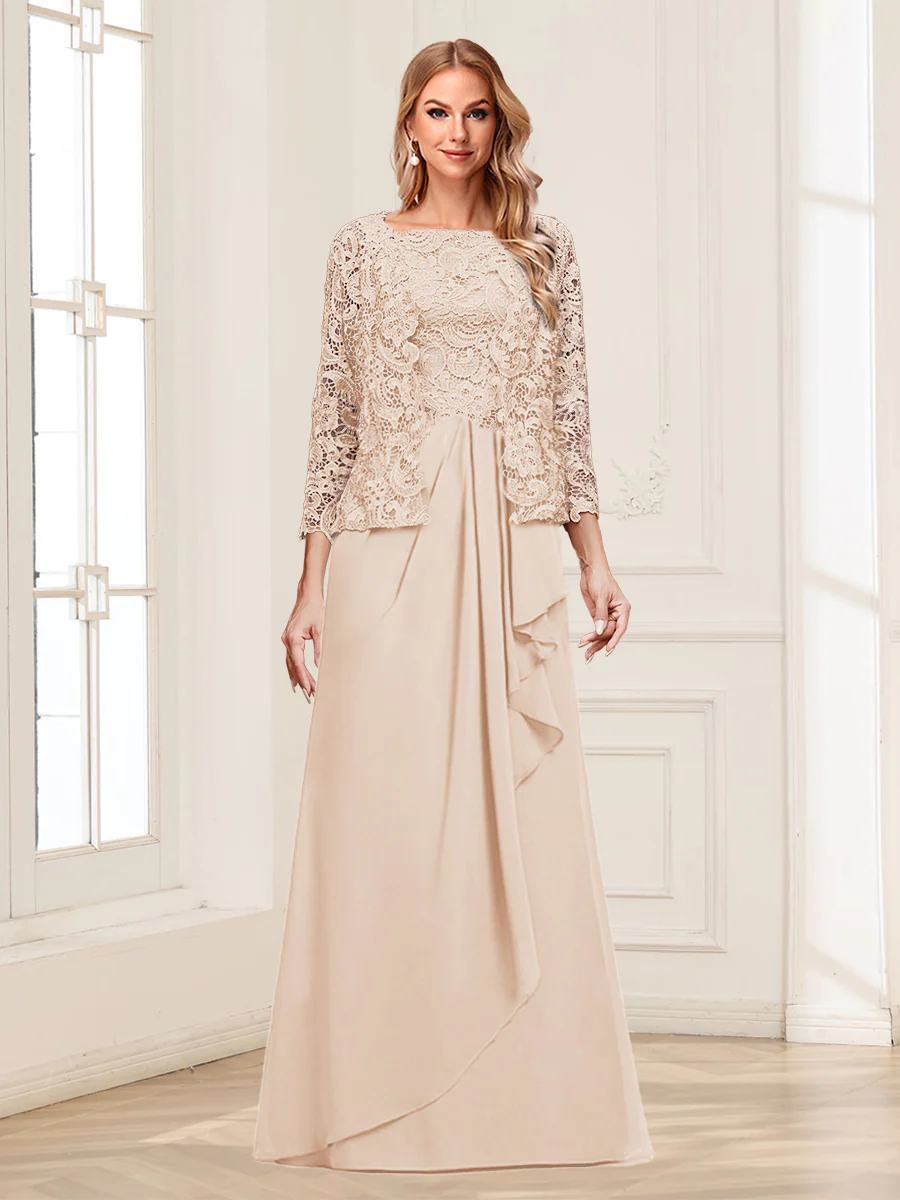 Lace Chiffon Square Neck 3/4 Sleeves 2 Pieces Mother of the Bride Dresses with Appliques & Jacket - Image 31