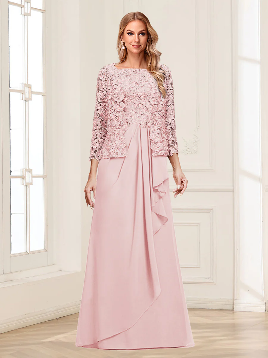 Lace Chiffon Square Neck 3/4 Sleeves 2 Pieces Mother of the Bride Dresses with Appliques & Jacket - Image 32
