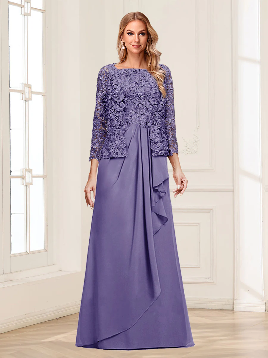 Lace Chiffon Square Neck 3/4 Sleeves 2 Pieces Mother of the Bride Dresses with Appliques & Jacket - Image 33