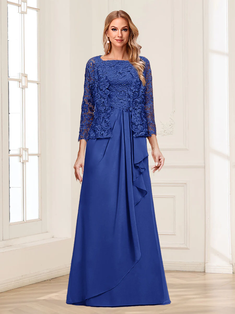 Lace Chiffon Square Neck 3/4 Sleeves 2 Pieces Mother of the Bride Dresses with Appliques & Jacket - Image 34