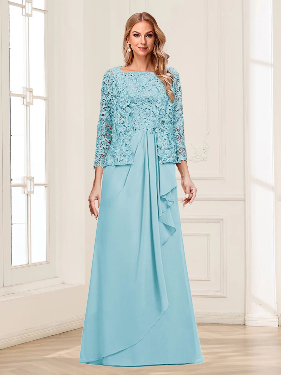 Lace Chiffon Square Neck 3/4 Sleeves 2 Pieces Mother of the Bride Dresses with Appliques & Jacket - Image 35