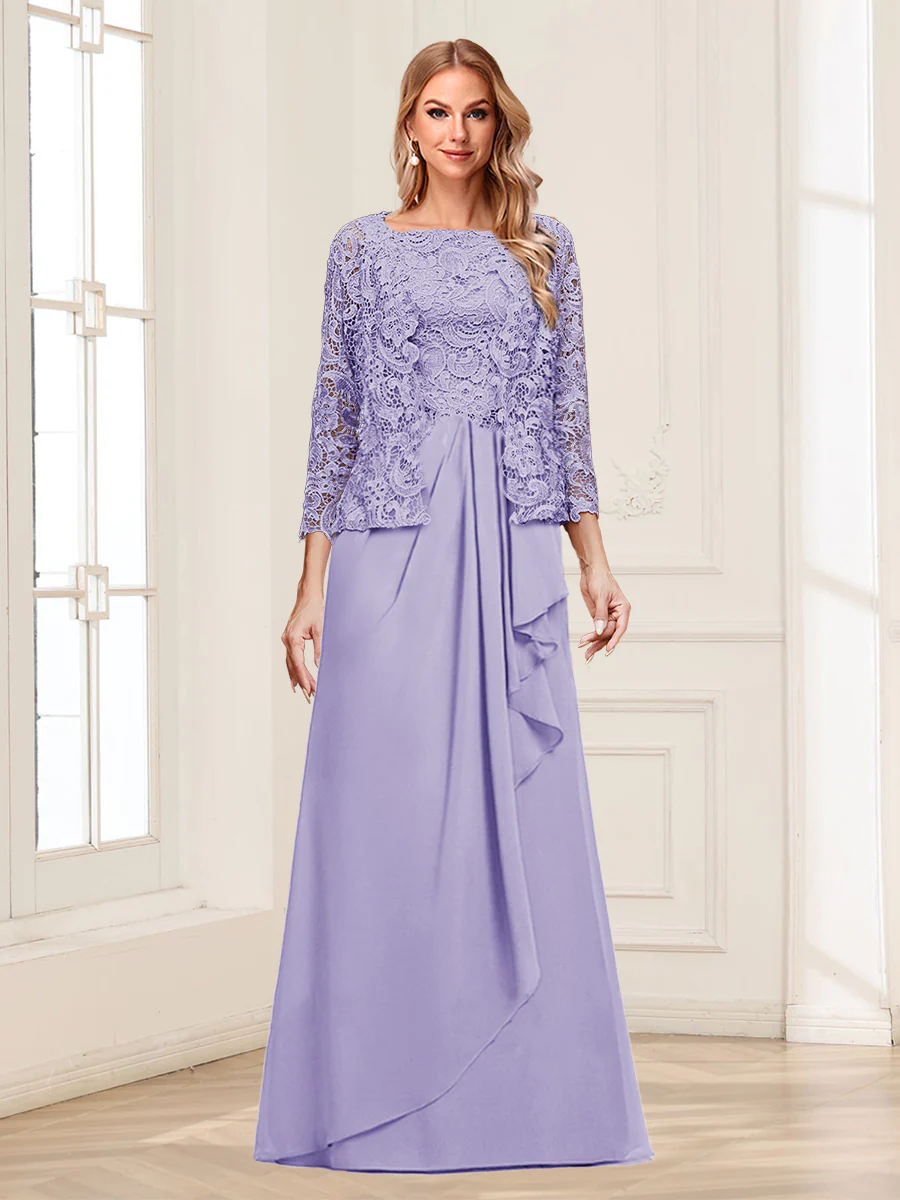 Lace Chiffon Square Neck 3/4 Sleeves 2 Pieces Mother of the Bride Dresses with Appliques & Jacket - Image 36