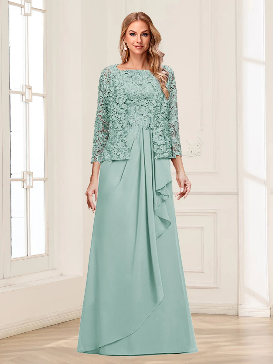 Lace Chiffon Square Neck 3/4 Sleeves 2 Pieces Mother of the Bride Dresses with Appliques & Jacket - Image 39