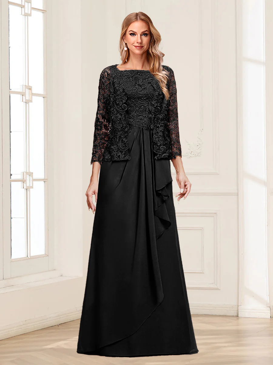 Lace Chiffon Square Neck 3/4 Sleeves 2 Pieces Mother of the Bride Dresses with Appliques & Jacket - Image 4